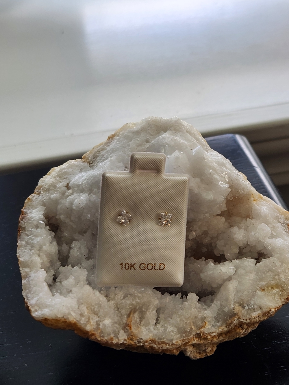 10K Gold Diamond Stud Earrings - Cream/Gold